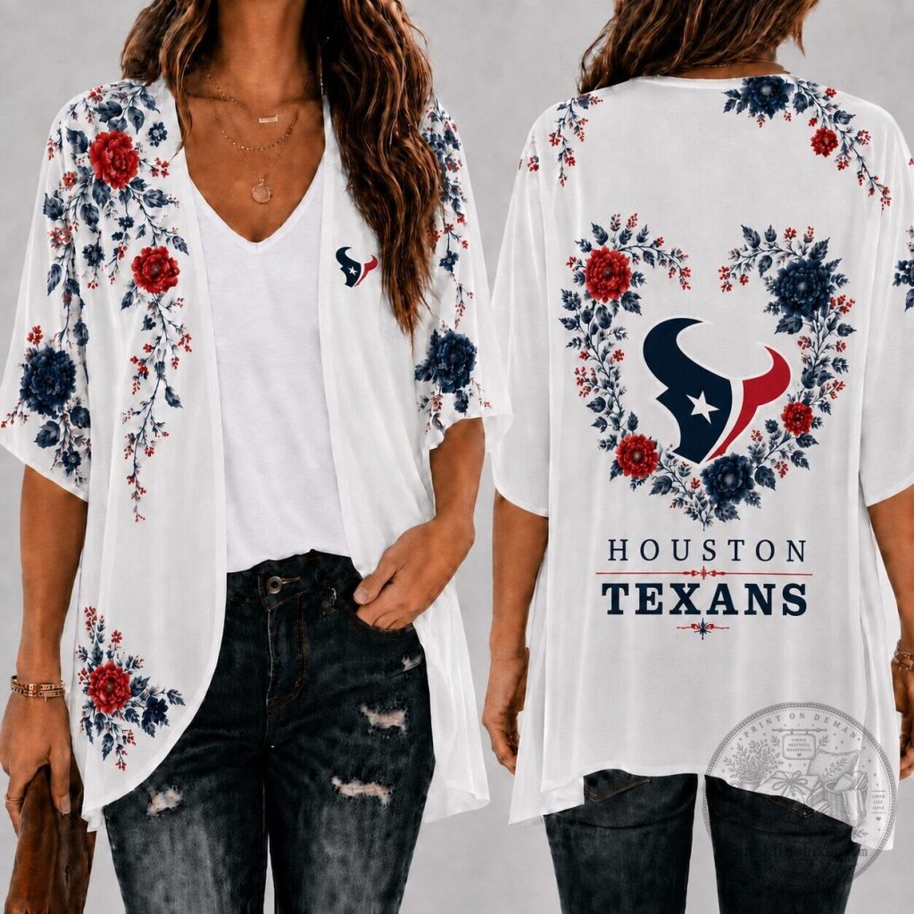 Houston Texans Elegant Floral Kimono Cardigan for Women Houston Texans Elegant Floral Kimono Cardigan for Women