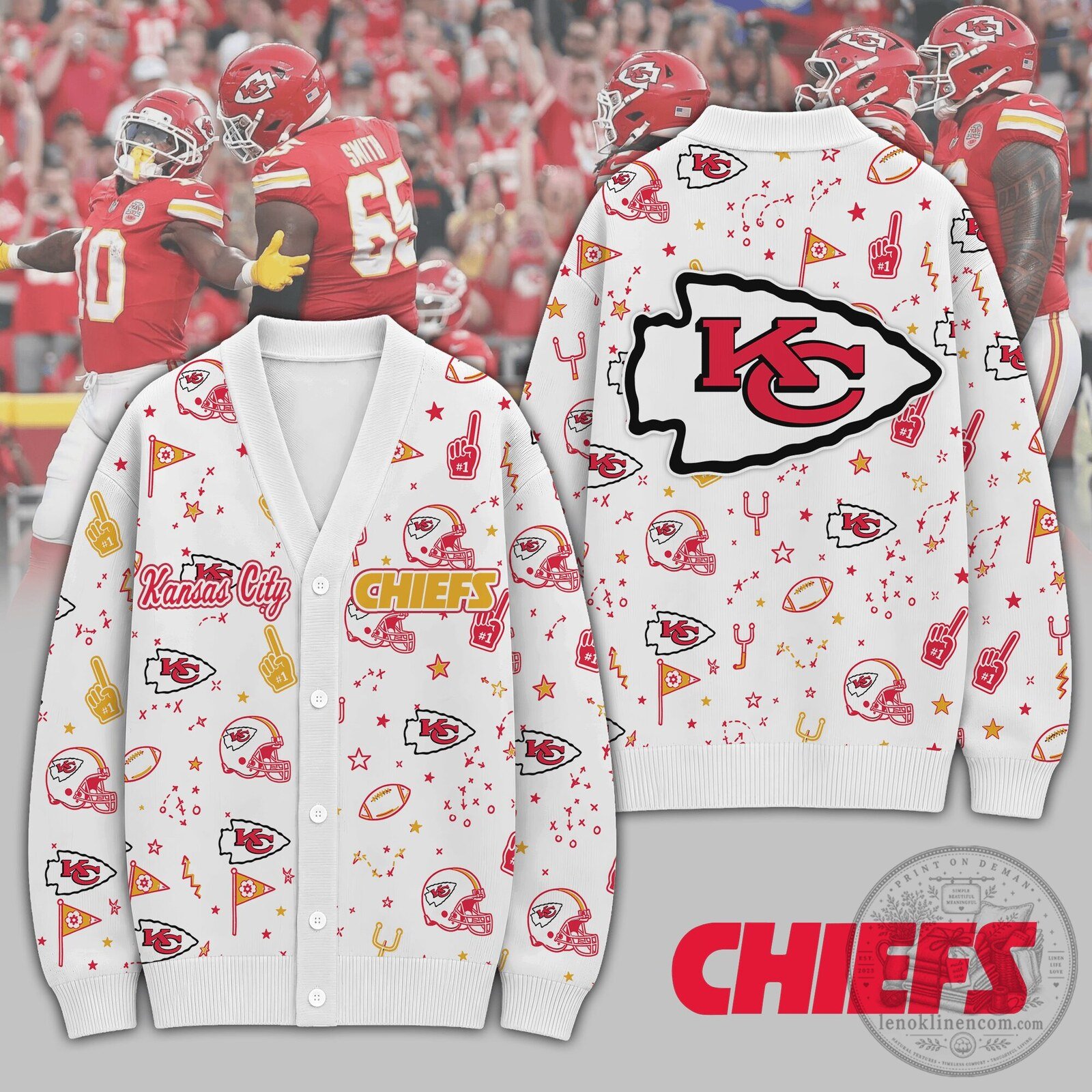 Kansas City Chiefs Premium Game Day Doodle Confetti Knitted Fleece Cardigan