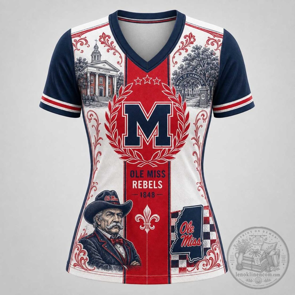 Ole Miss Rebels NCAA Campus Heritage Crest V-Neck T-Shirt Ole Miss Rebels NCAA Campus Heritage Crest V-Neck T-Shirt