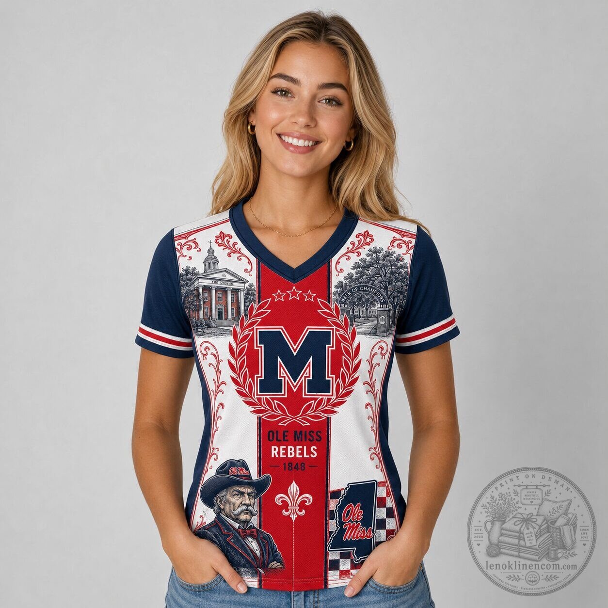 Ole Miss Rebels NCAA Campus Heritage Crest V-Neck T-Shirt 4 Ole Miss Rebels NCAA Campus Heritage Crest V-Neck T-Shirt