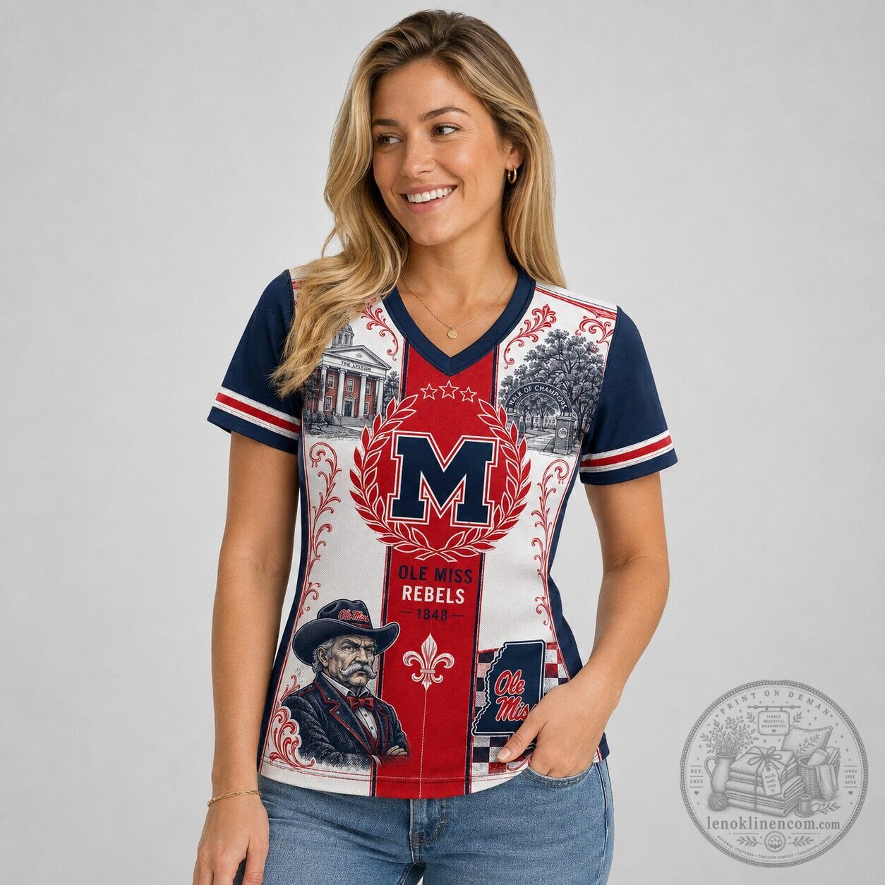 Ole Miss Rebels NCAA Campus Heritage Crest V-Neck T-Shirt 5 Ole Miss Rebels NCAA Campus Heritage Crest V-Neck T-Shirt