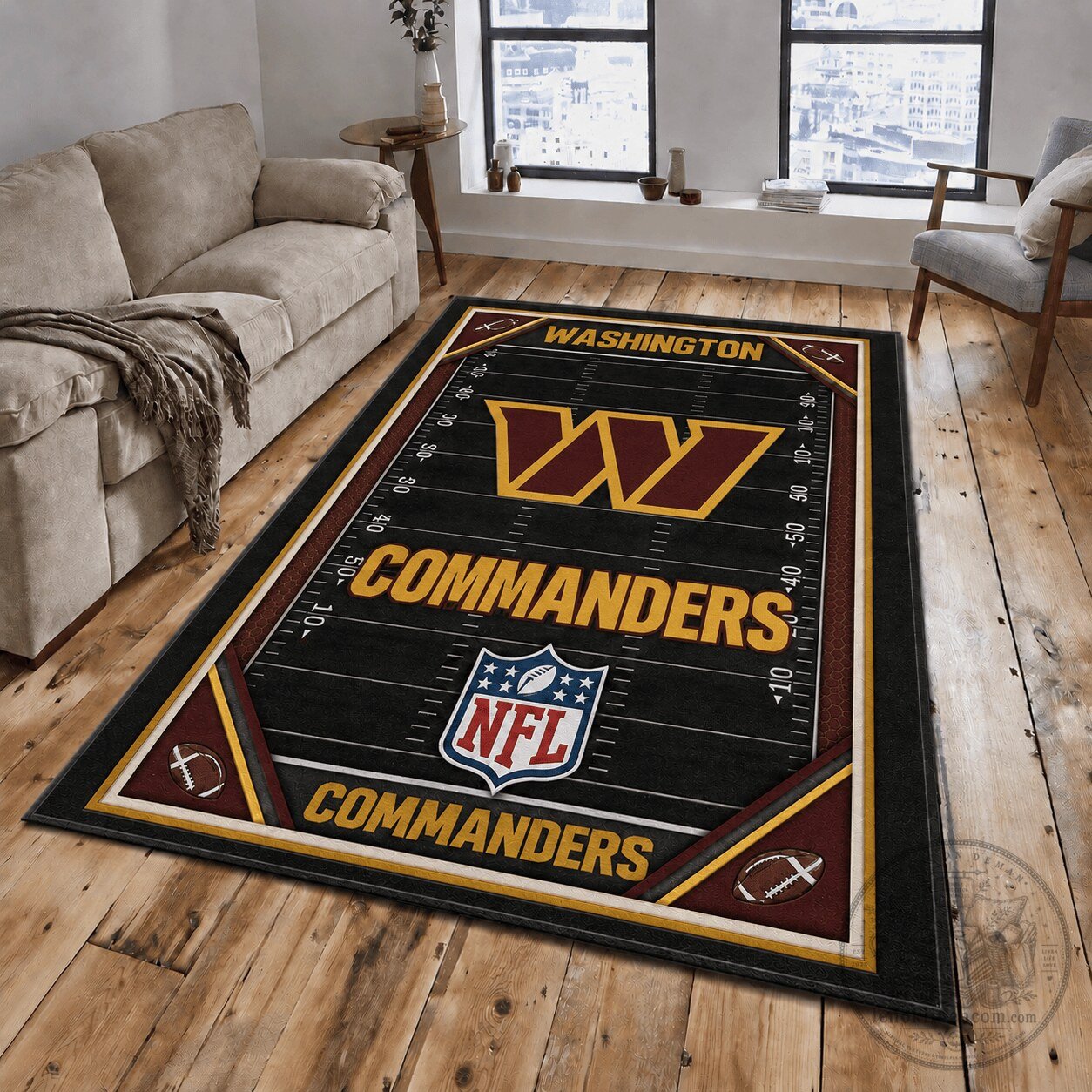 Washington Commanders Football Field Living Room Floor Area Rug