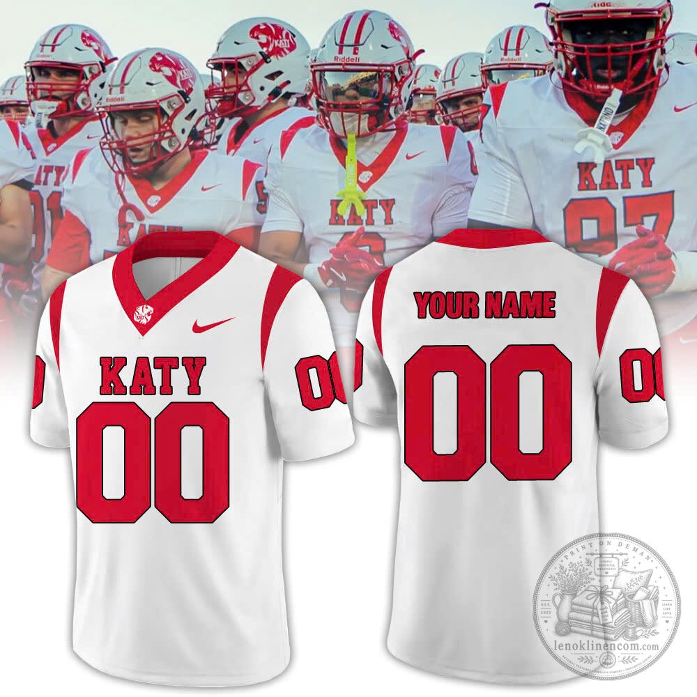 Katy Tigers Football Team Custom White and Red Game Day Jersey
