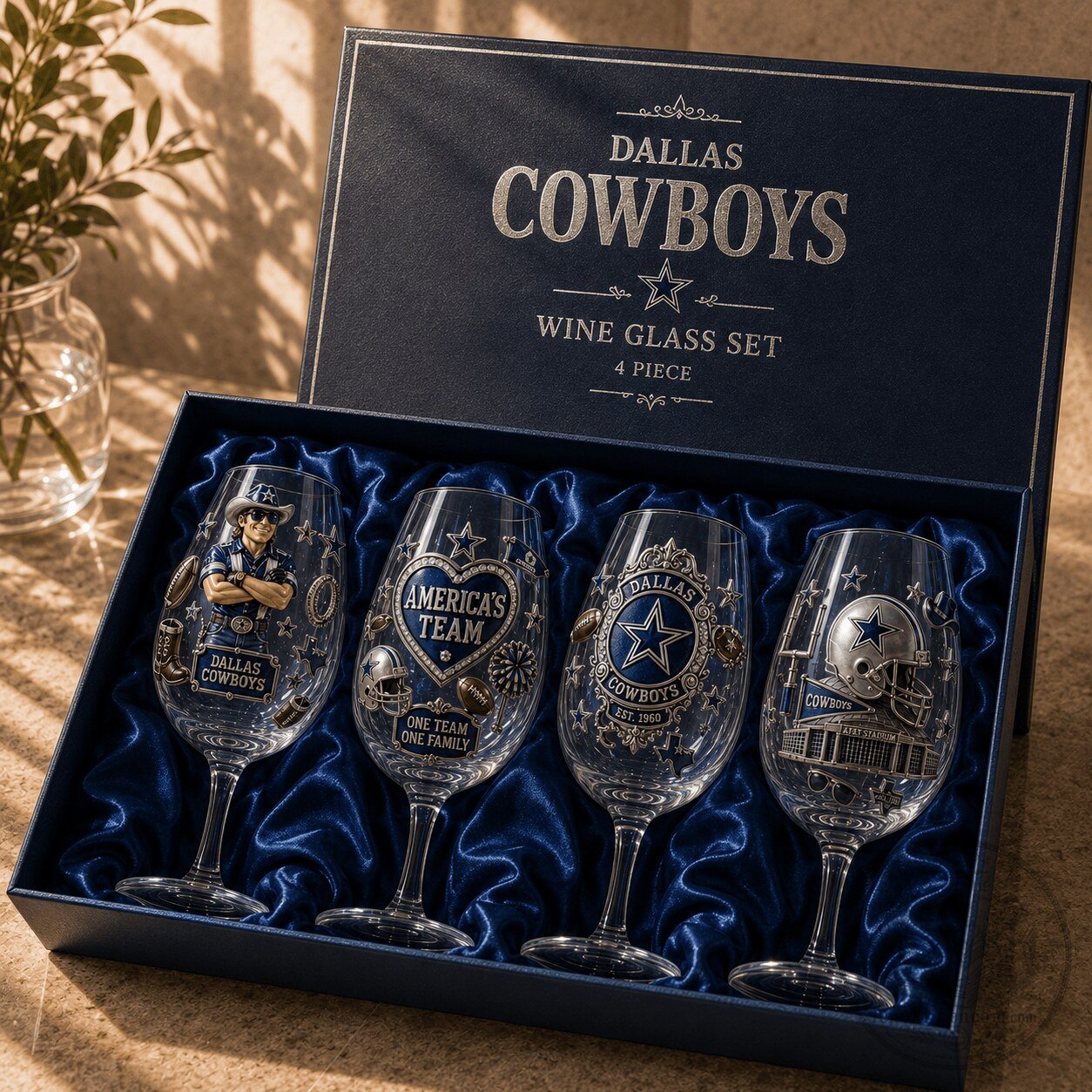 Dallas Cowboys America's Team NFL Football Wine Glass Set