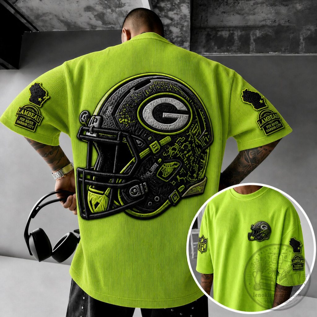 Green Bay Packers Football Helmet Neon Green Short-Sleeve T-Shirt Green Bay Packers Football Helmet Neon Green Short-Sleeve T-Shirt