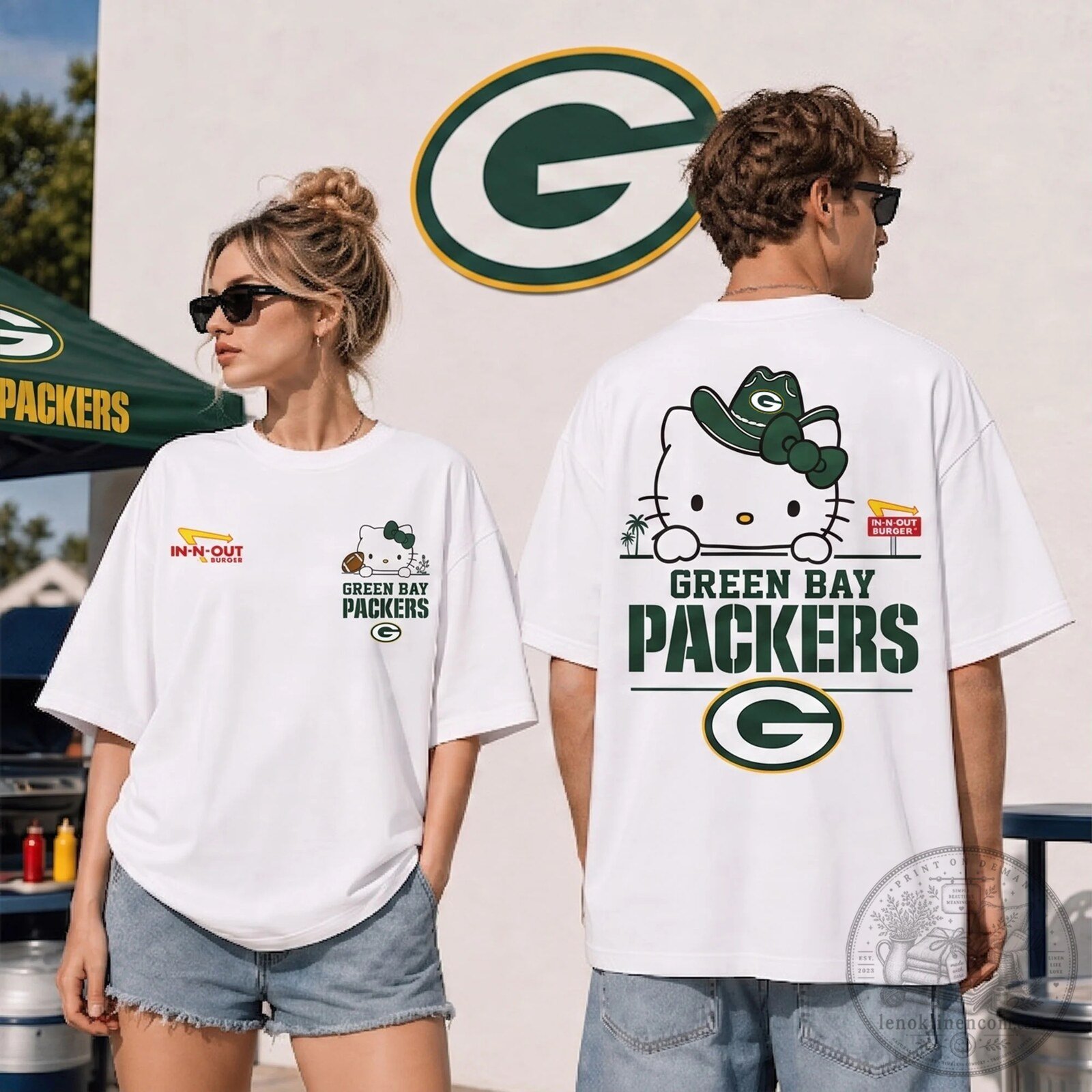 Green Bay Packers Hello Kitty In-N-Out Burger Football Fan T-Shirt