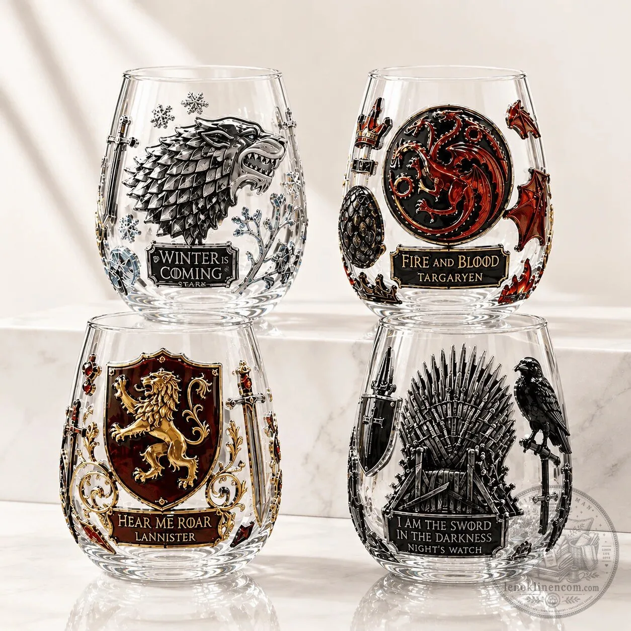 Game of Thrones House Sigils Winter is Coming Stemless Wine Glass