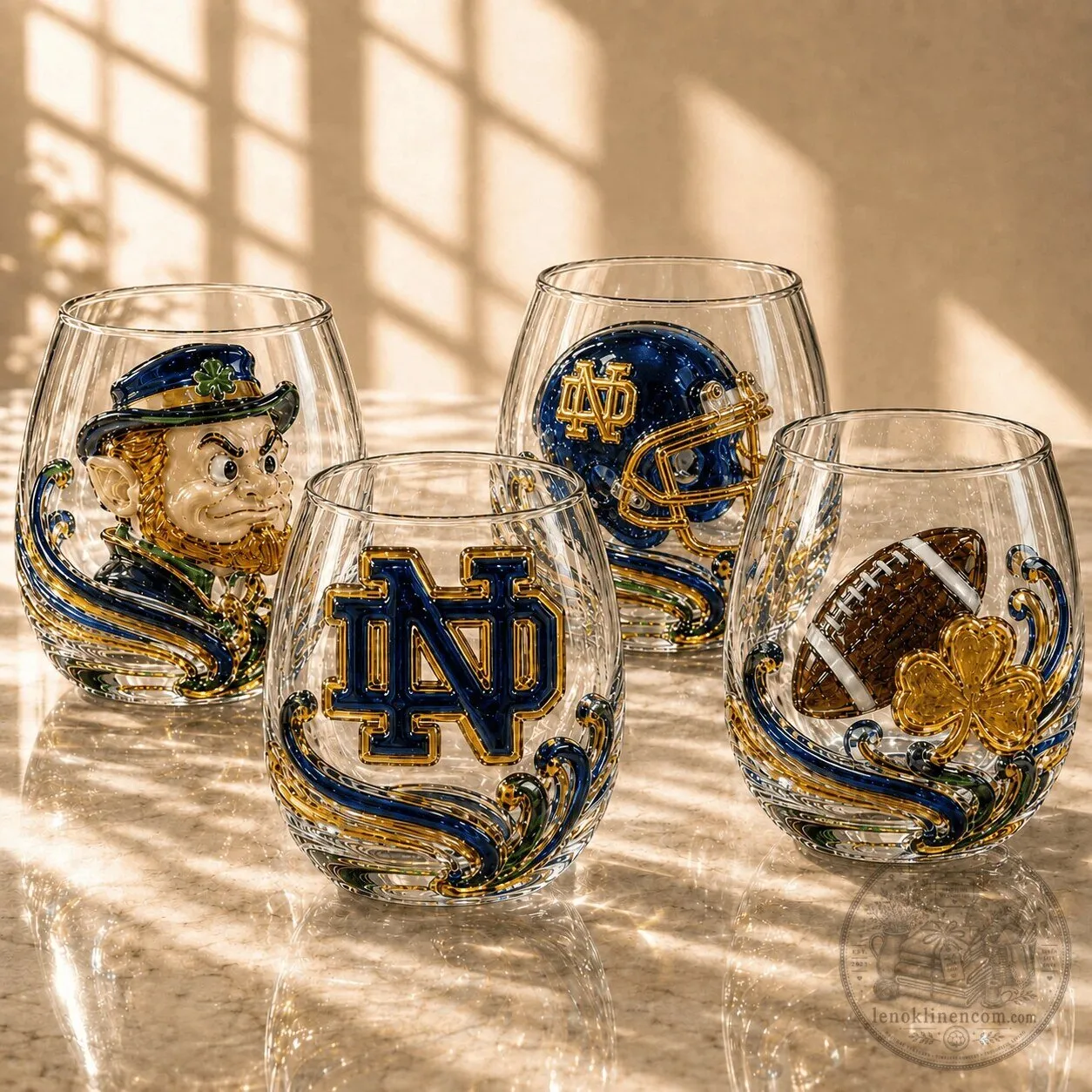 Notre Dame Fighting Irish Football Stemless Wine Glass Set