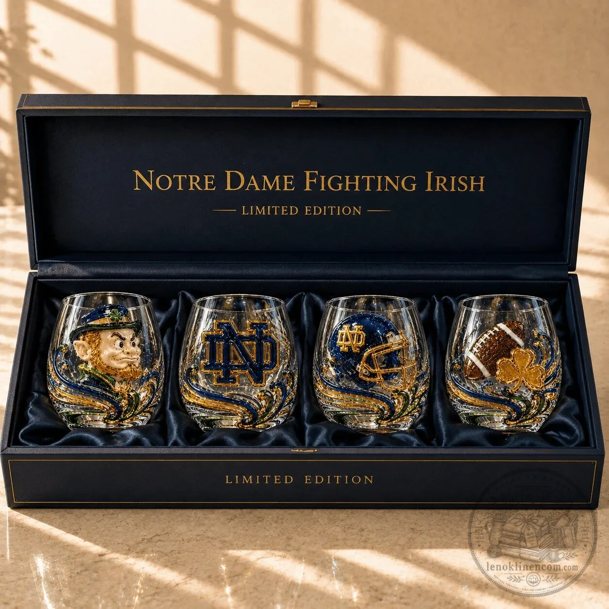 Notre Dame Fighting Irish Football Stemless Wine Glass Set 4 Notre Dame Fighting Irish Football Stemless Wine Glass Set