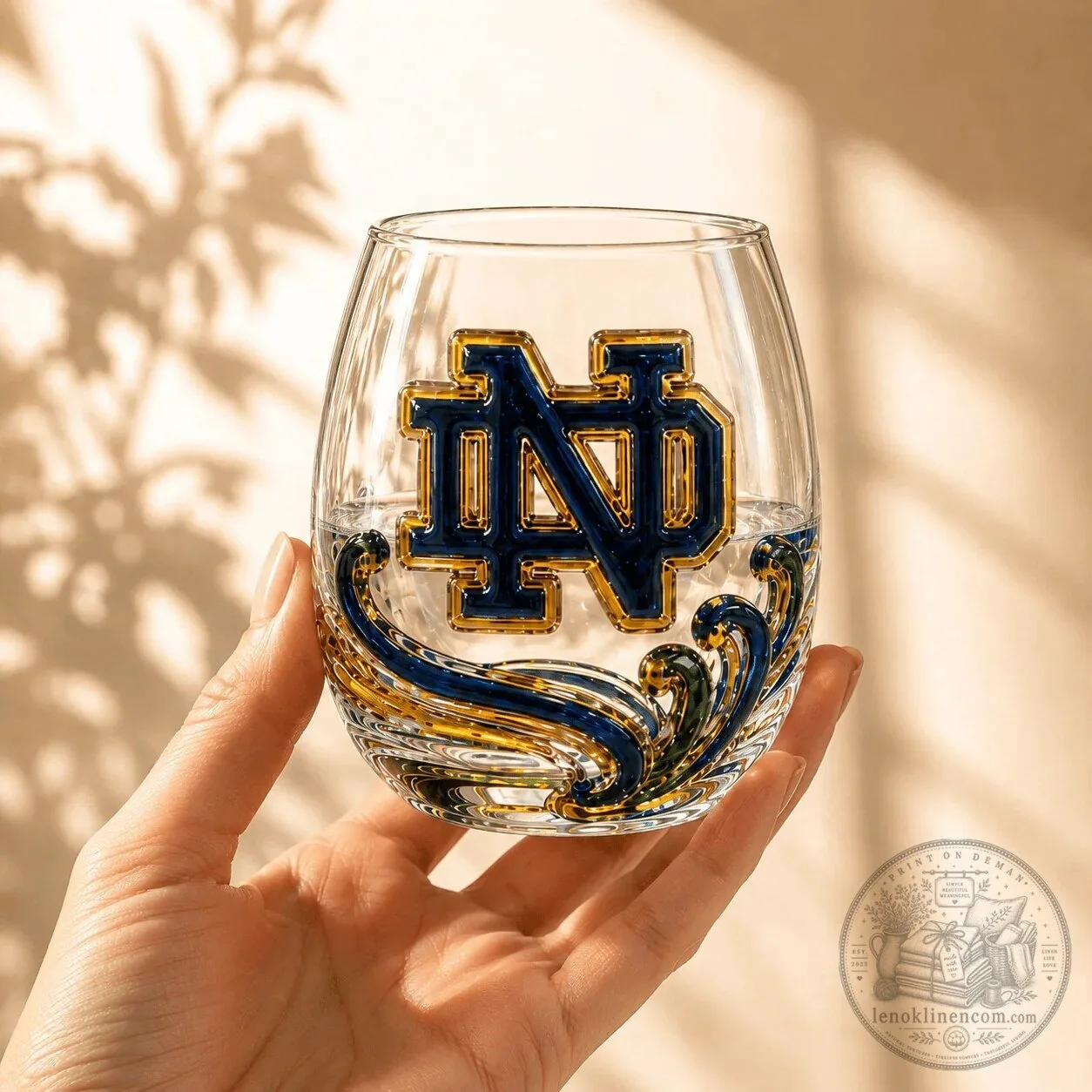 Notre Dame Fighting Irish Football Stemless Wine Glass Set 5 Notre Dame Fighting Irish Football Stemless Wine Glass Set