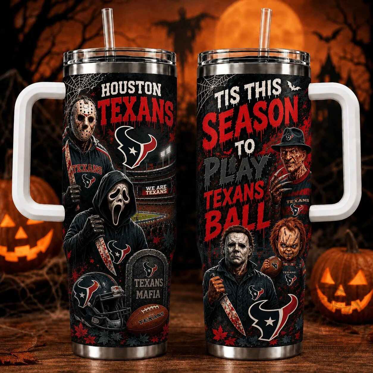 Houston Texans Halloween Horror Movie Characters Football Tumbler