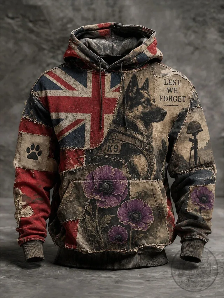 Lest We Forget Union Jack German Shepherd Military Remembrance Hoodie