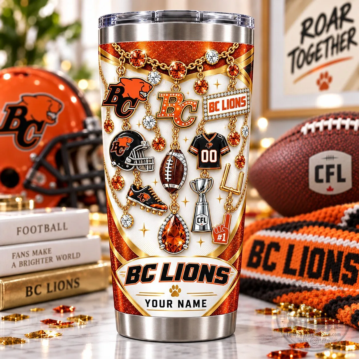 British Columbia Lions Canadian Football League Sparkle Tumbler