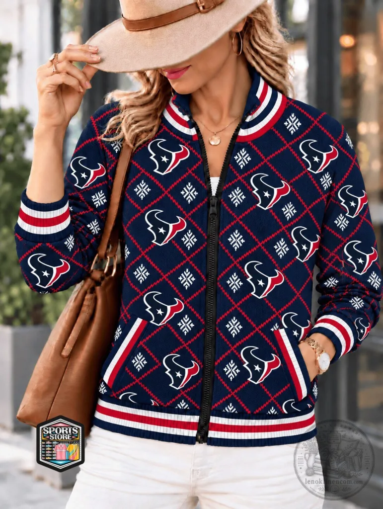 Houston Texans Diamond Pattern Full-Zip Bomber Jacket
