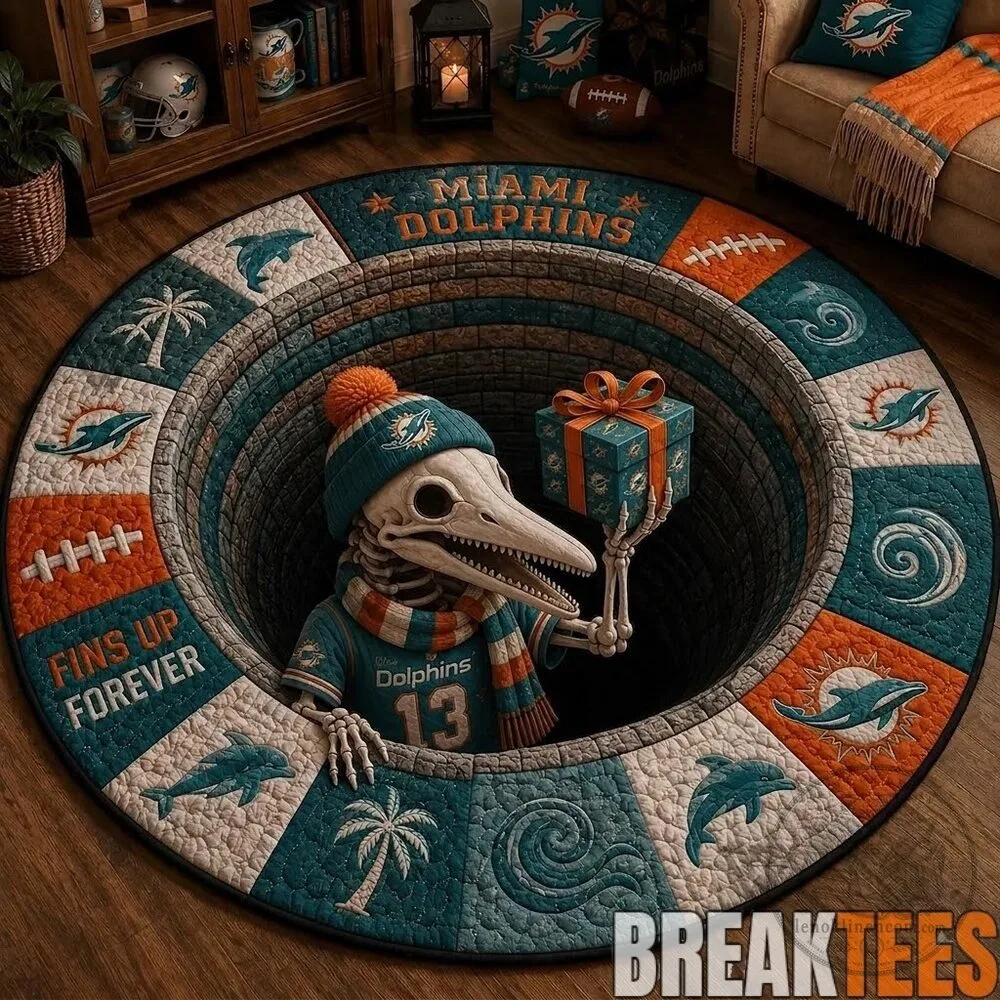 Miami Dolphins Fins Up Forever Quilted Round Rug