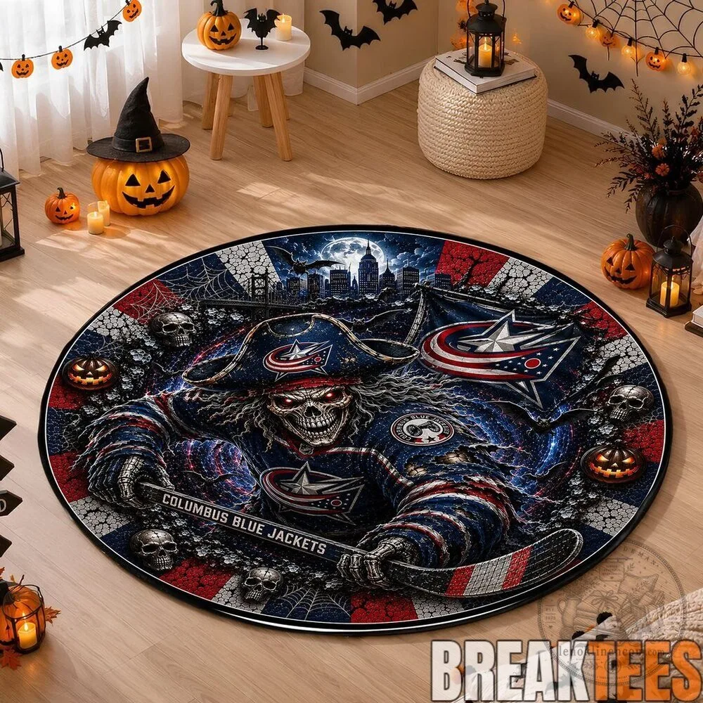 Columbus Blue Jackets Halloween Skeleton Pirate Round Rug