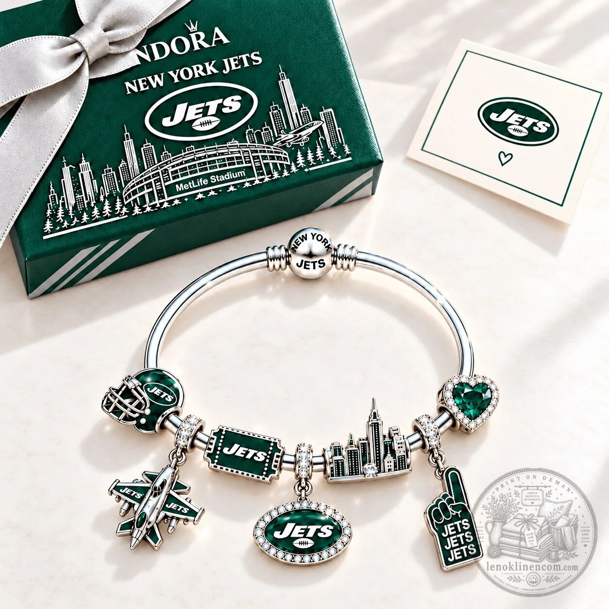 New York Jets Football Team Charm Bracelet with Silver Charms