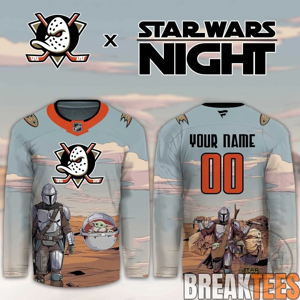 Anaheim Ducks Star Wars Night Mandalorian and Grogu Custom Hockey Jersey