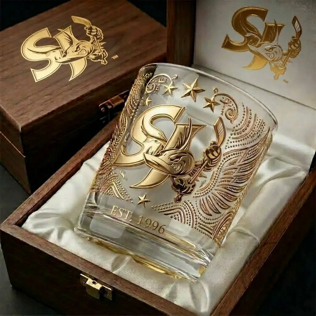 San Jose Barracuda Whiskey Glass with Tribal Gold Edition Design