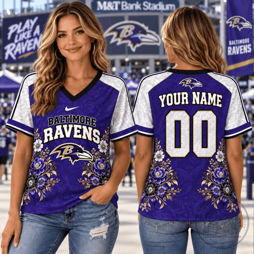 Baltimore Ravens 1d Fan Shirt Women's Personalized V-Neck Football Jersey Baltimore Ravens 1d Fan Shirt Women's Personalized V-Neck Football Jersey