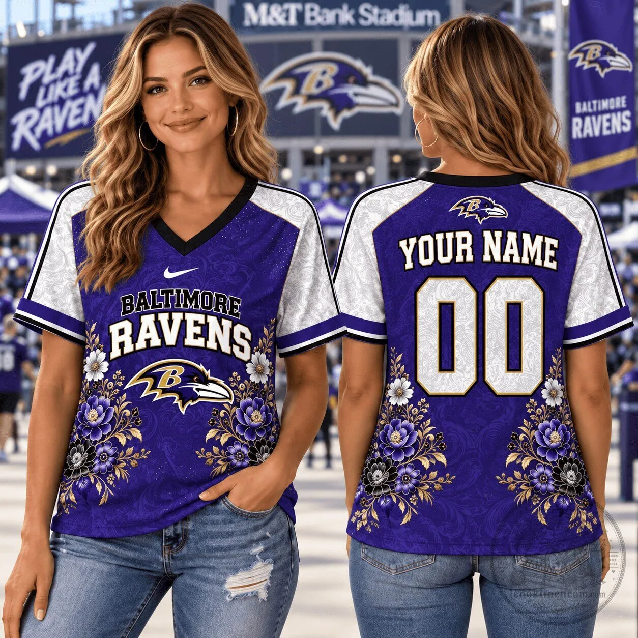 Baltimore Ravens 1d Fan Shirt Women's Personalized V-Neck Football Jersey