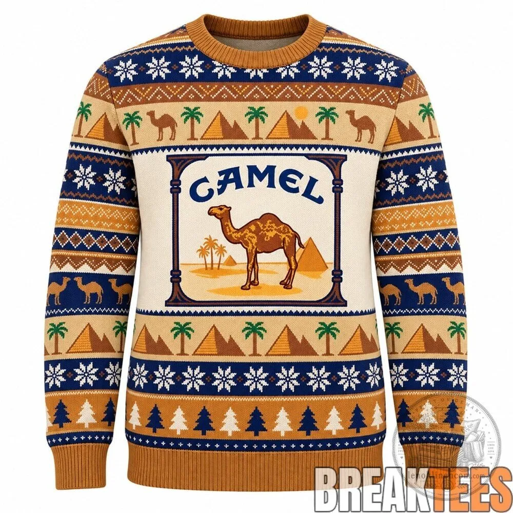 Camel Cigarettes Logo And Pyramids Desert Christmas Ugly Sweater