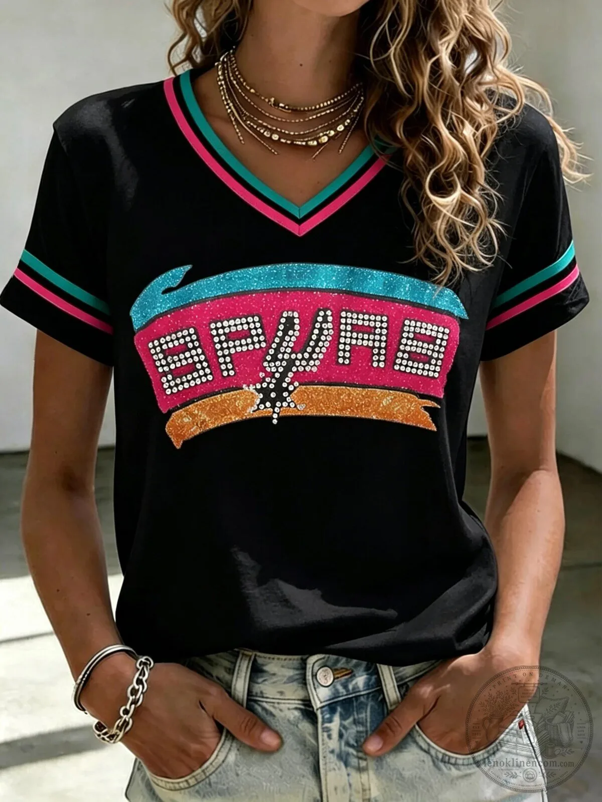 San Antonio Spurs Basketball Fan Shirt Women's Metallic V-Neck T-Shirt 3 san antonio spurs basketball fan shirt women s metallic v neck t shirt gallery 1