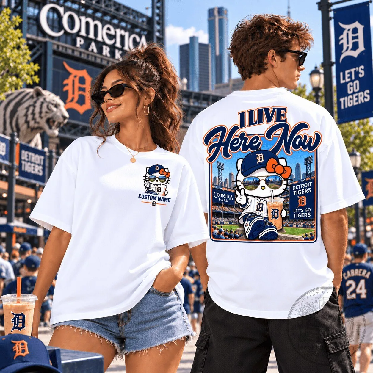 Hello Kitty T-Shirt for Detroit Tigers Baseball Fans