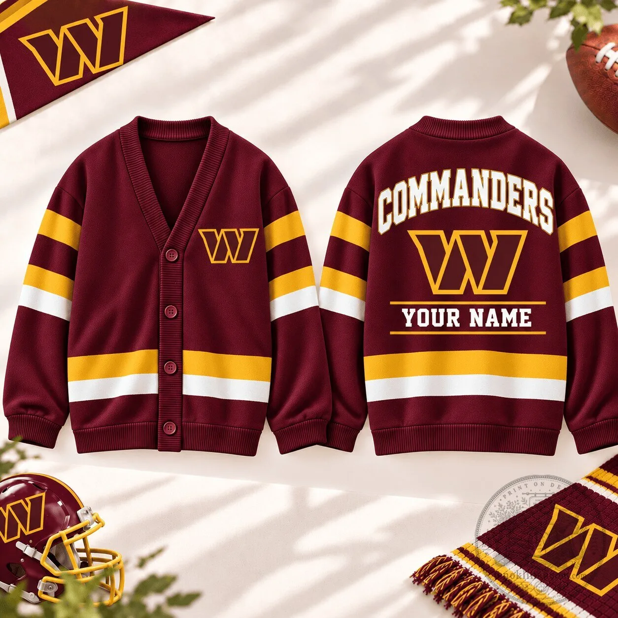 Washington Commanders Personalized V-Neck Knitted Cardigan Sweater