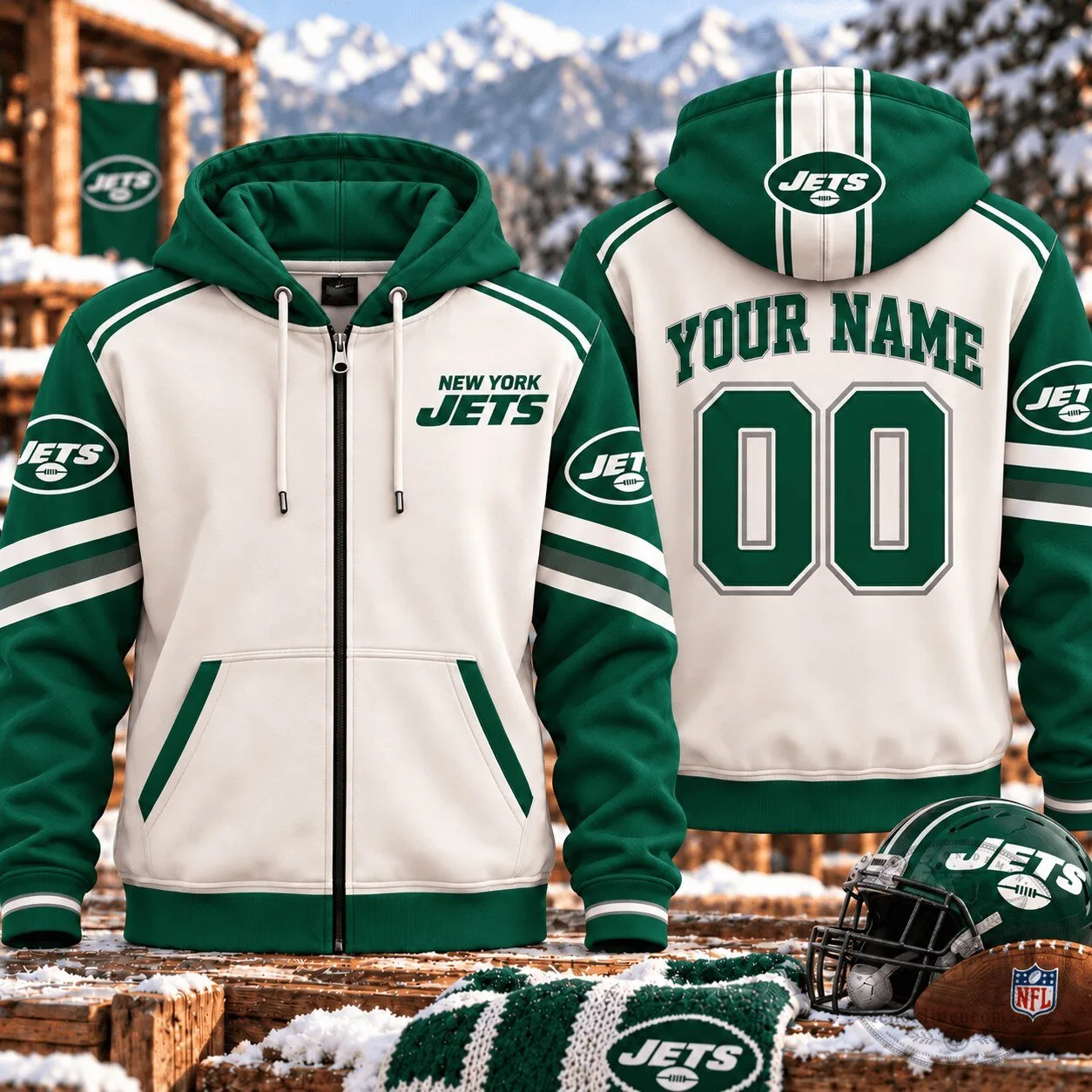 New York Jets Personalized NFL Football Team Full-Zip Hoodie
