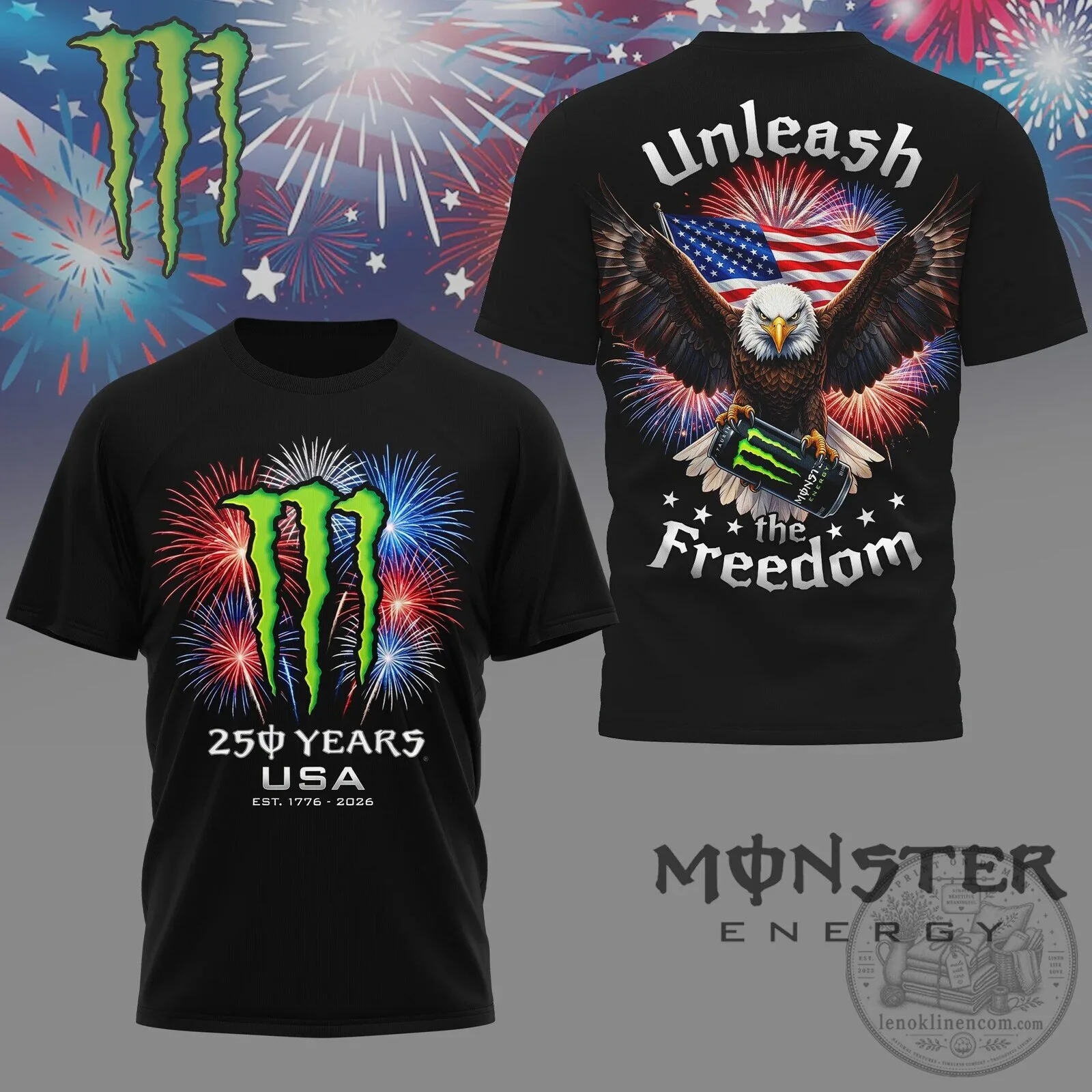 Fourth of July Monster Energy Drink Fireworks T-Shirt
