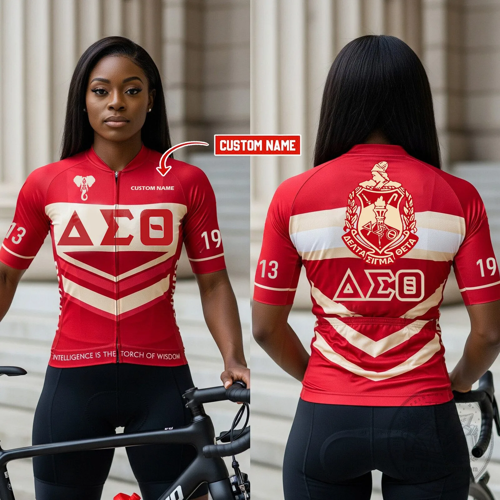Delta Sigma Theta Sorority Cycling Jersey Custom Name Red White
