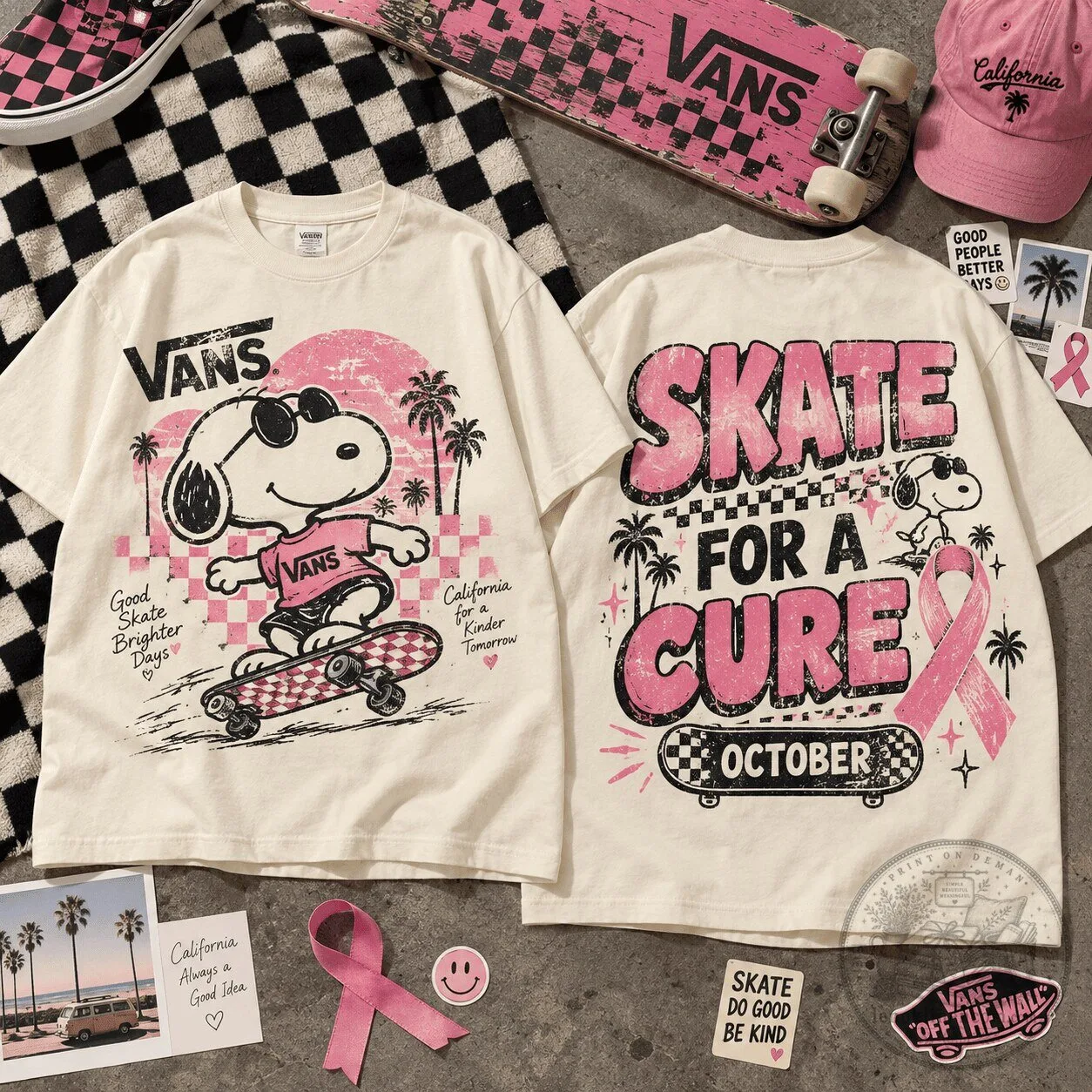 Breast Cancer Awareness Skate For A Cure October Snoopy Vans T-Shirt