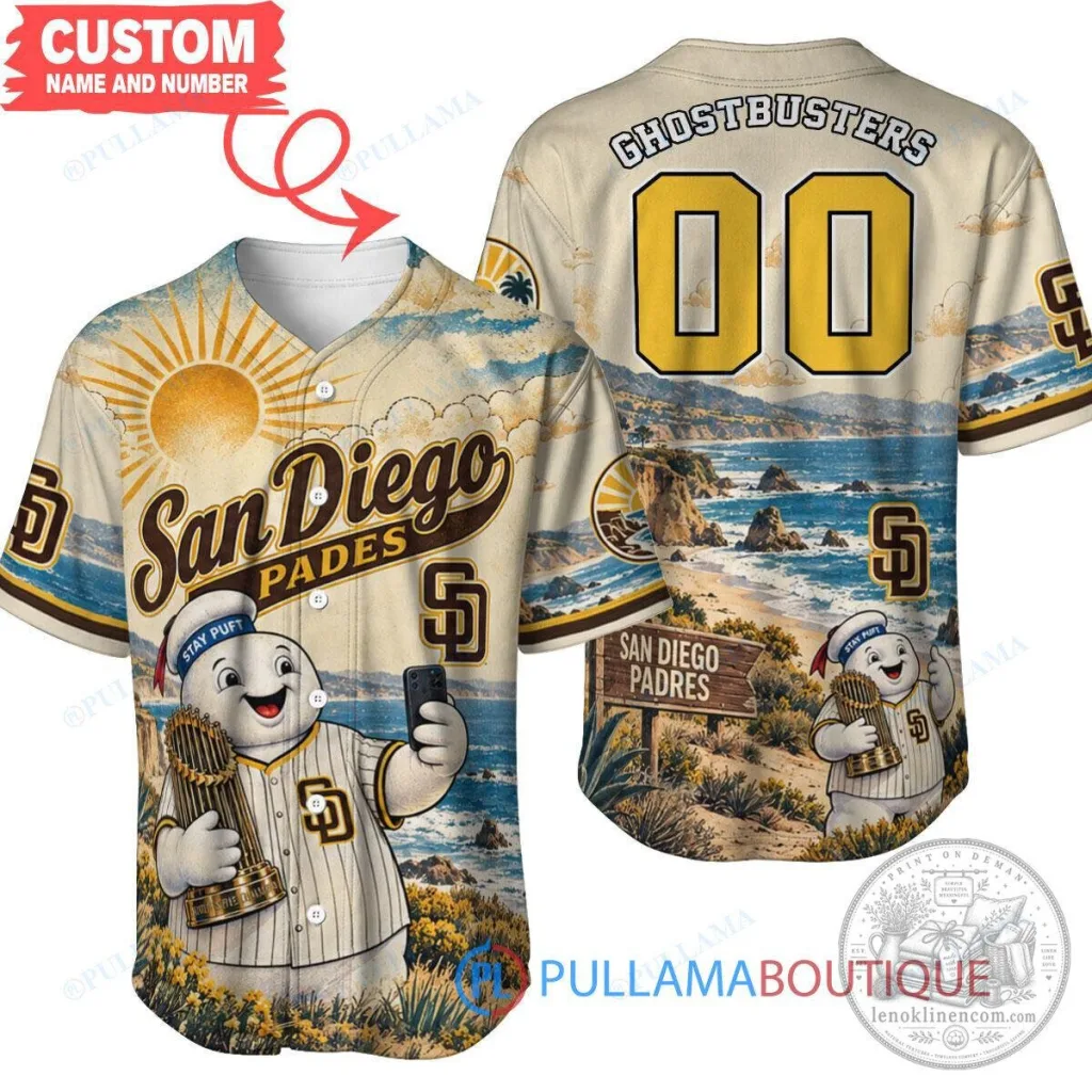 San Diego Padres Ghostbusters Stay Puft Marshmallow Man Baseball Jersey San Diego Padres Ghostbusters Stay Puft Marshmallow Man Baseball Jersey