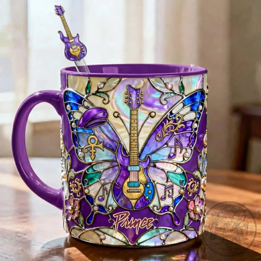 Prince Purple Rain Stained Glass Butterfly Coffee Mug