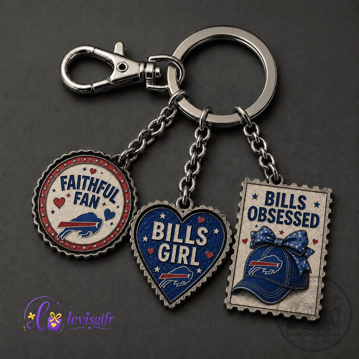 Buffalo Bills Football Team Fan Keychain Set, Bills Obsessed Heart Shaped Keyring