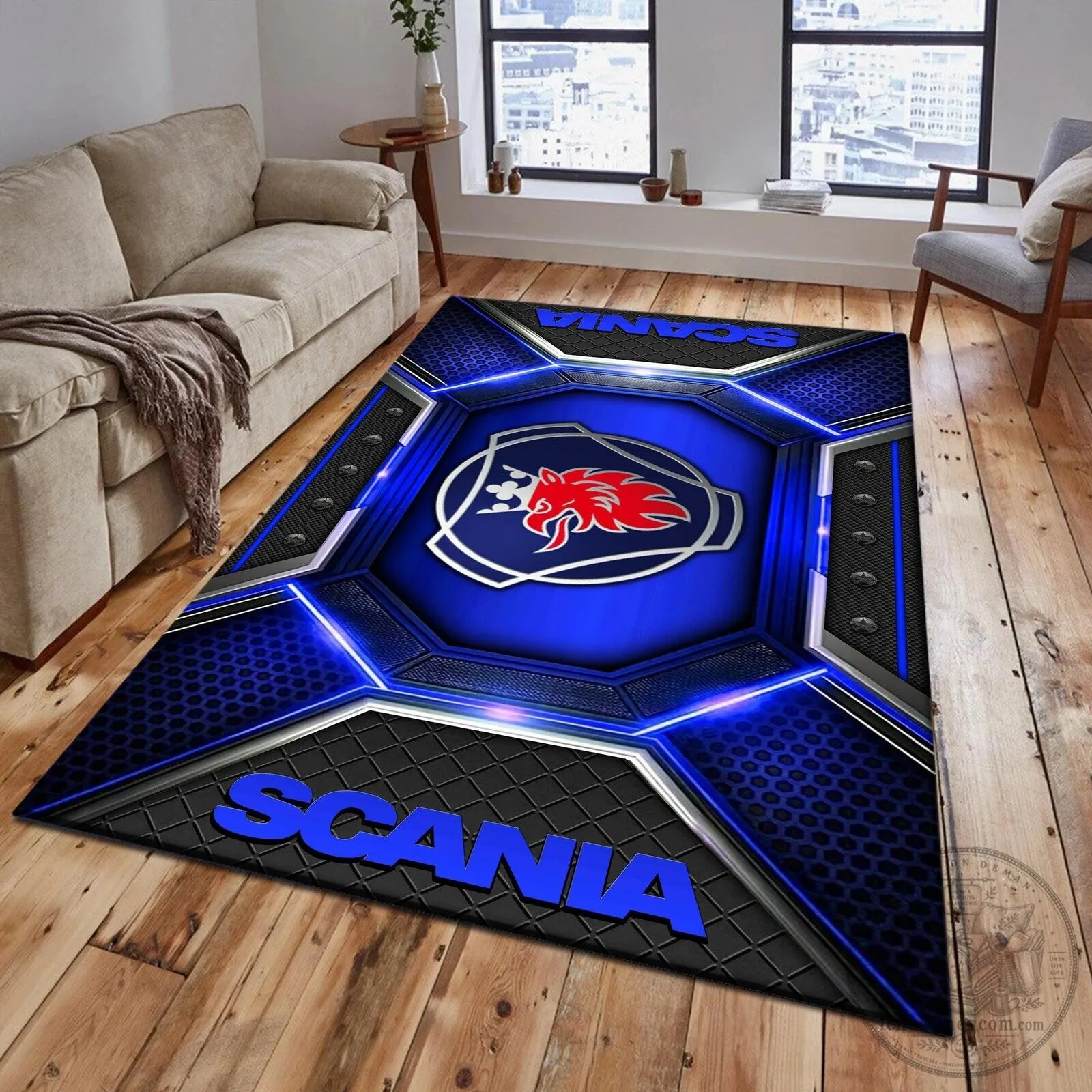 Scania Logo Blue Black Geometric Design Area Rug