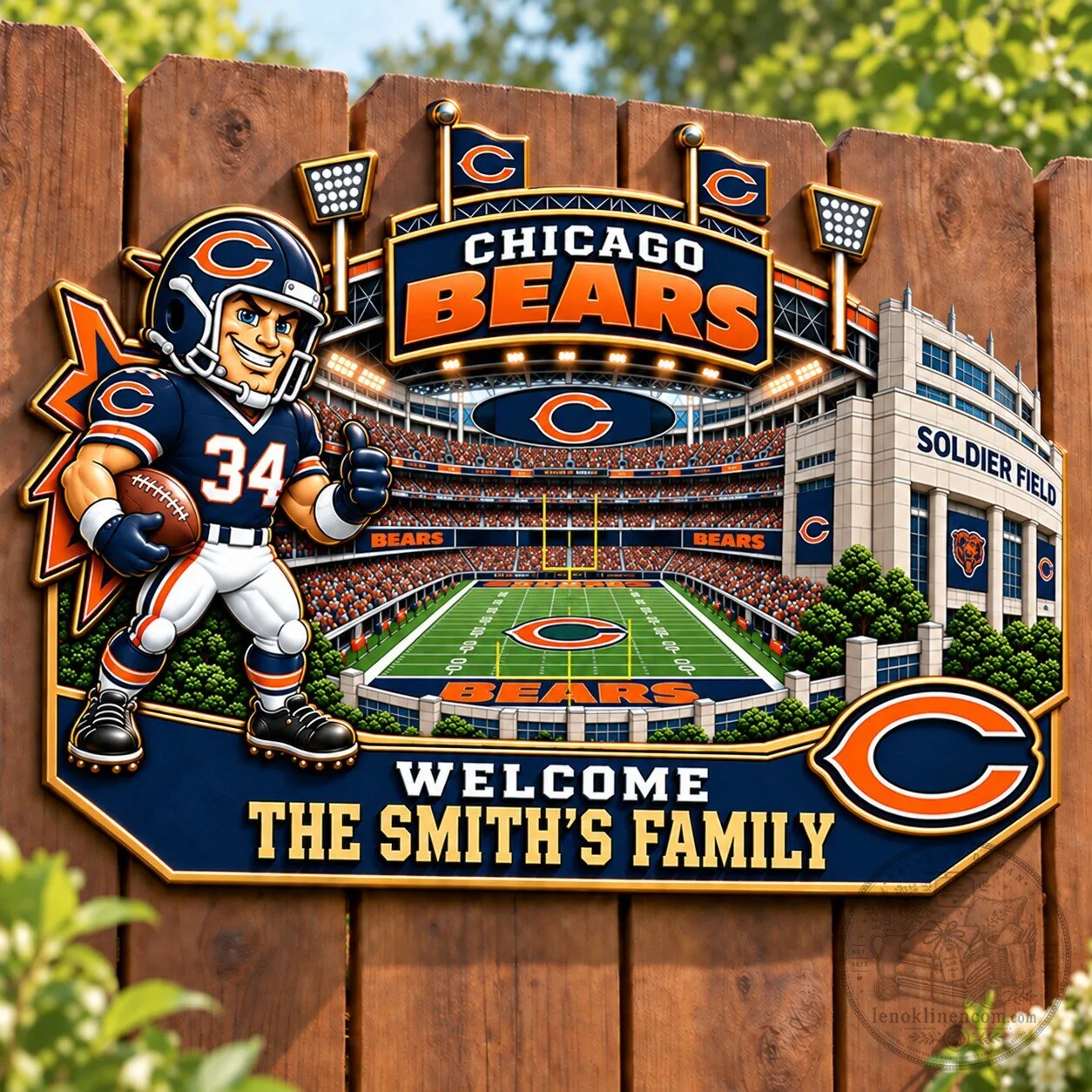 Chicago Bears NFL Mascot Welcome Sign for Home, Custom Family Name Plaque