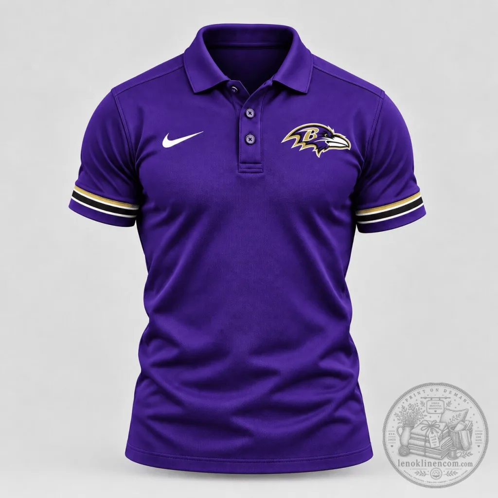 Baltimore Ravens NFL Football Team Logo Purple Performance Polo Shirt Baltimore Ravens NFL Football Team Logo Purple Performance Polo Shirt