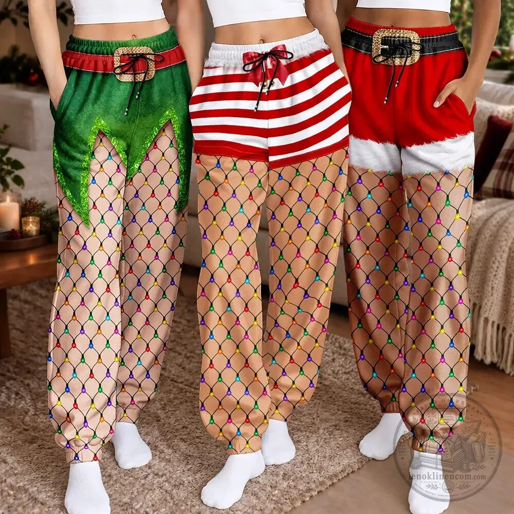Funny Christmas Elf Santa Candy Cane Pajama Pants