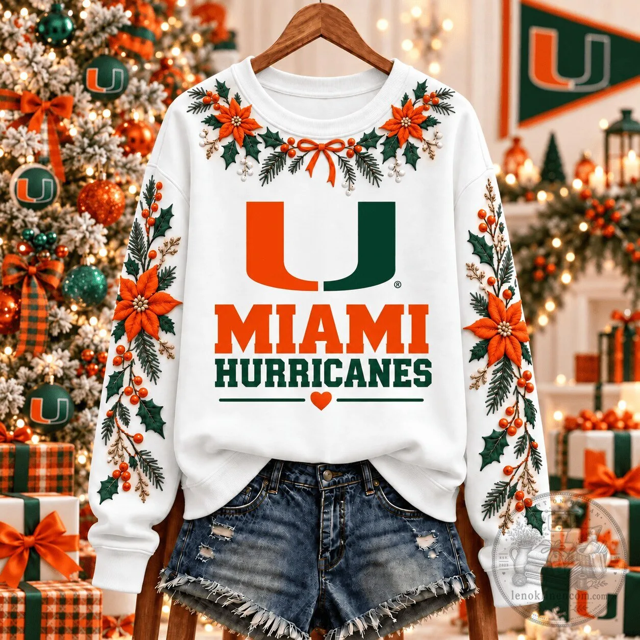 Miami Hurricanes NCAA Christmas Team Spirit Floral Sweatshirt