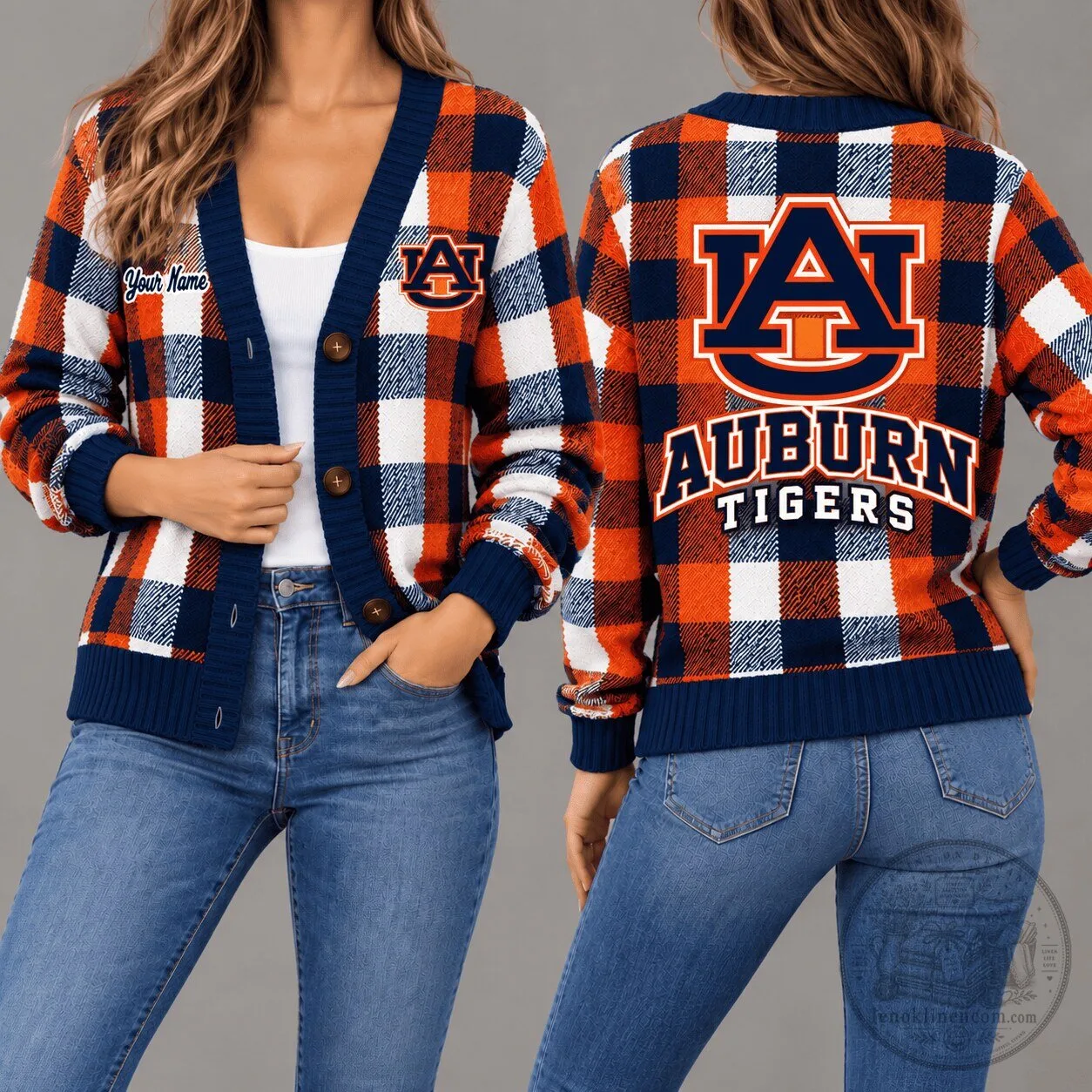 Auburn Tigers NCAA Plaid Custom Name Cardigan Sweater