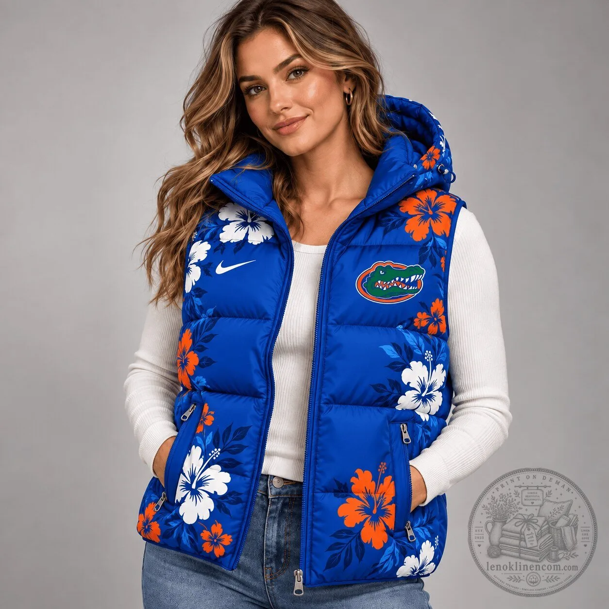 Florida Gators NCAA Floral Hooded Puffer Vest