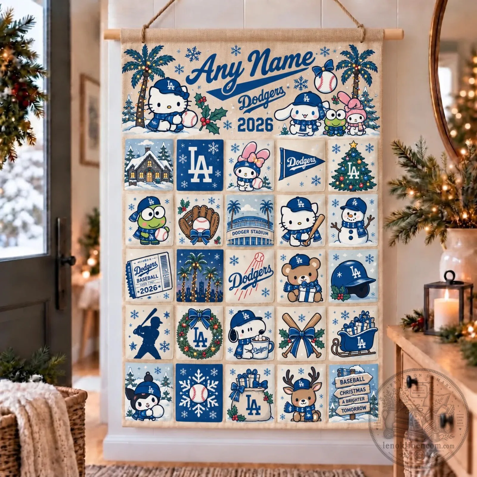Hello Kitty Christmas Advent Calendar Wall Hanging featuring Los Angeles Dodgers