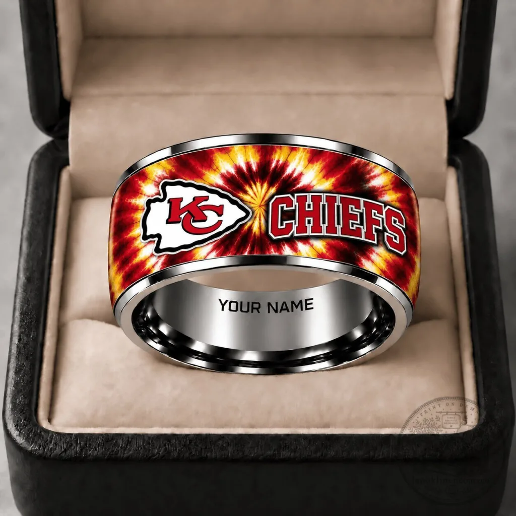 Kansas City Chiefs Tie Dye Logo Personalized Engraved Football Fan Ring Kansas City Chiefs Tie Dye Logo Personalized Engraved Football Fan Ring
