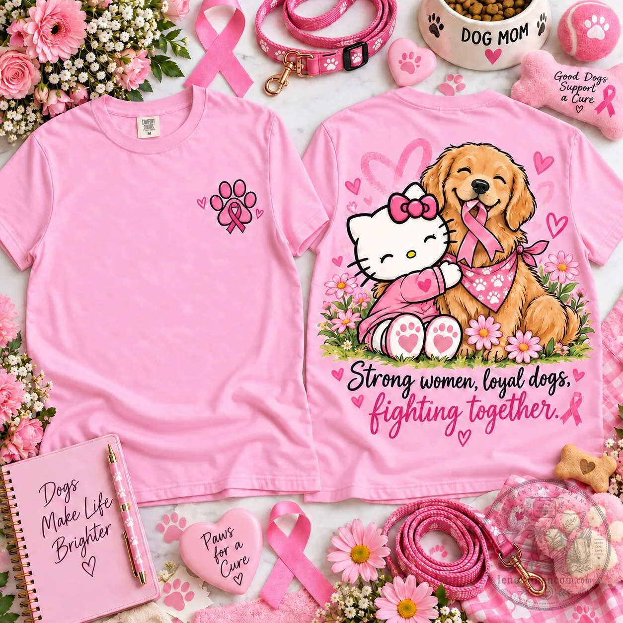 Hello Kitty Golden Retriever Mom Breast Cancer Awareness T-Shirt