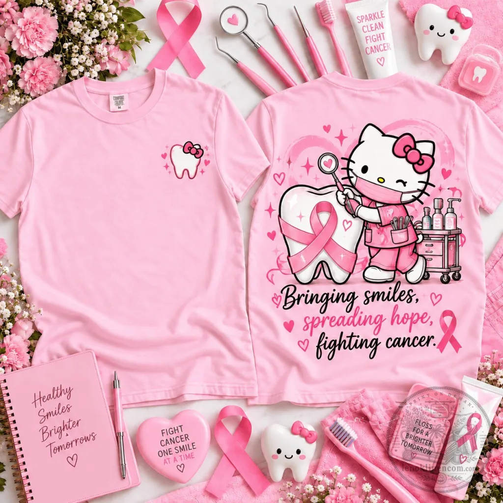 Hello Kitty Dental Hygienist Pink Ribbon Breast Cancer Awareness T-Shirt Hello Kitty Dental Hygienist Pink Ribbon Breast Cancer Awareness T-Shirt