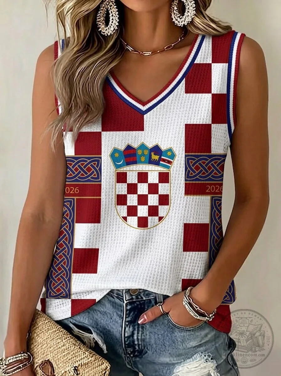 Croatia National Team Checkered Pattern Sleeveless Tank Top