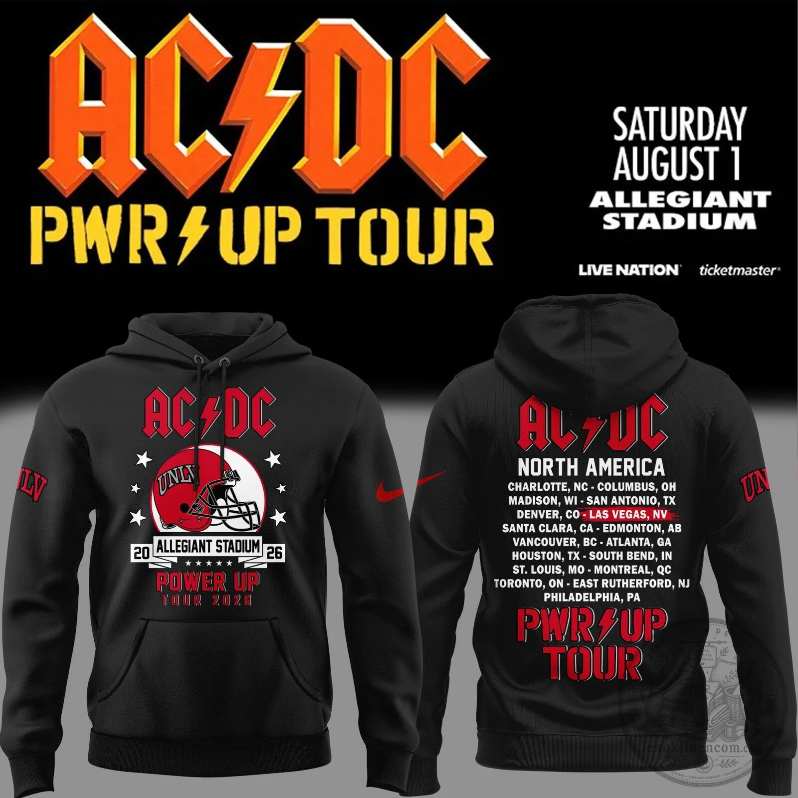 Black Hoodie for UNLV Football AC/DC Power Up Tour at Allegiant Stadium
