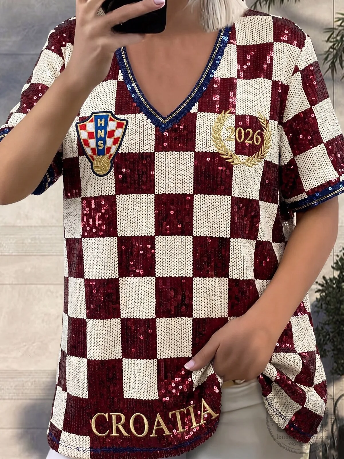 Croatia Football Sequin Checkerboard Fan Jersey